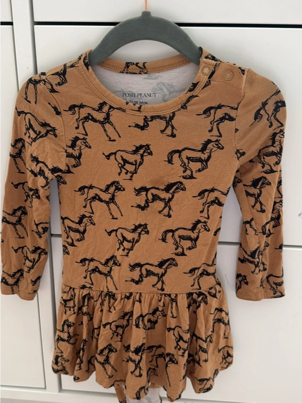 Posh Peanut Tan Horse-Print Long Sleeve Dress